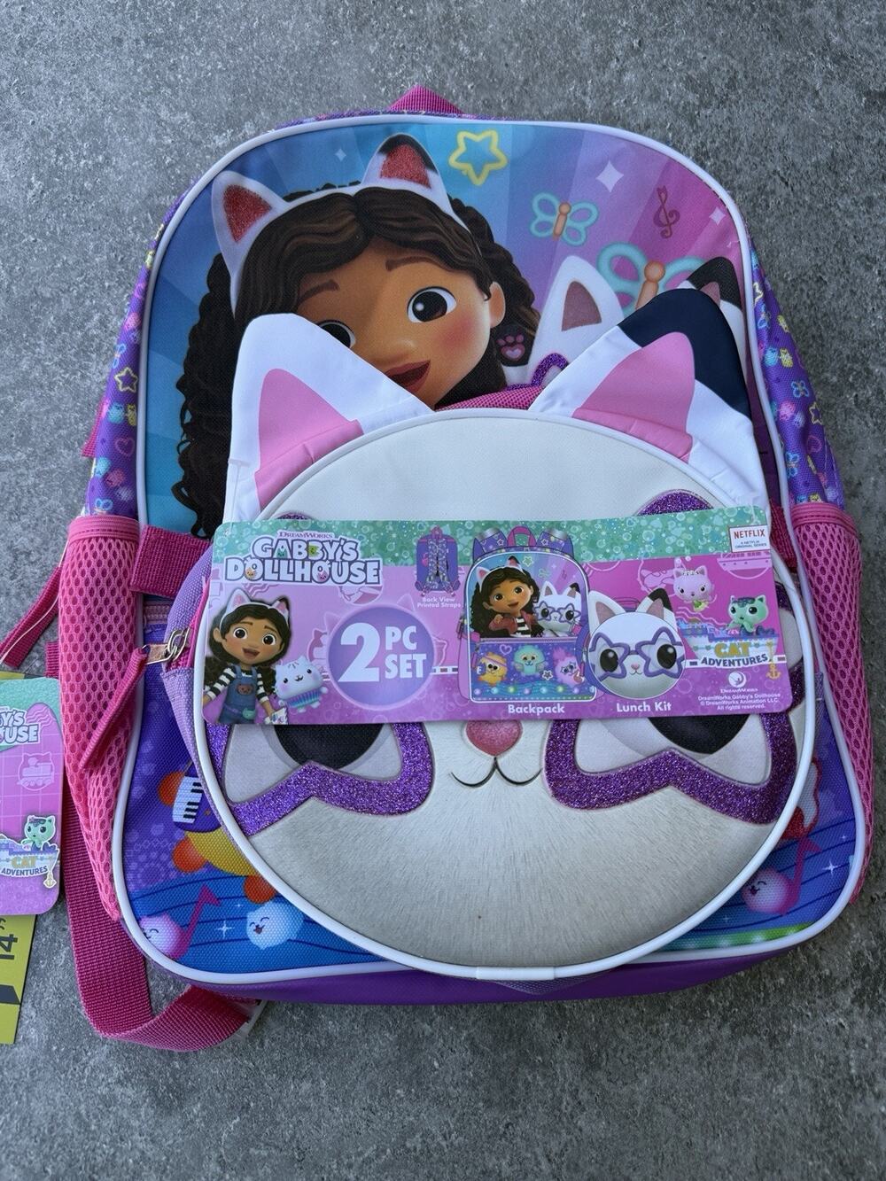 Universal Studio Gabby's Dollhouse 14" Toddler Backpack with Lunch Kit -Lavender